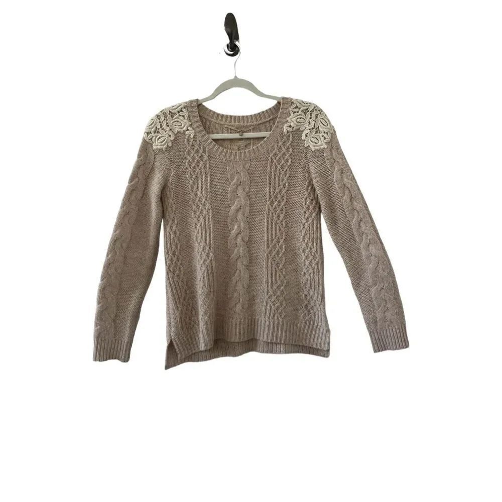 Anthropologie Knitted & Knotted Cable Knit Wool Blend Sweater Women’s Tan Size X